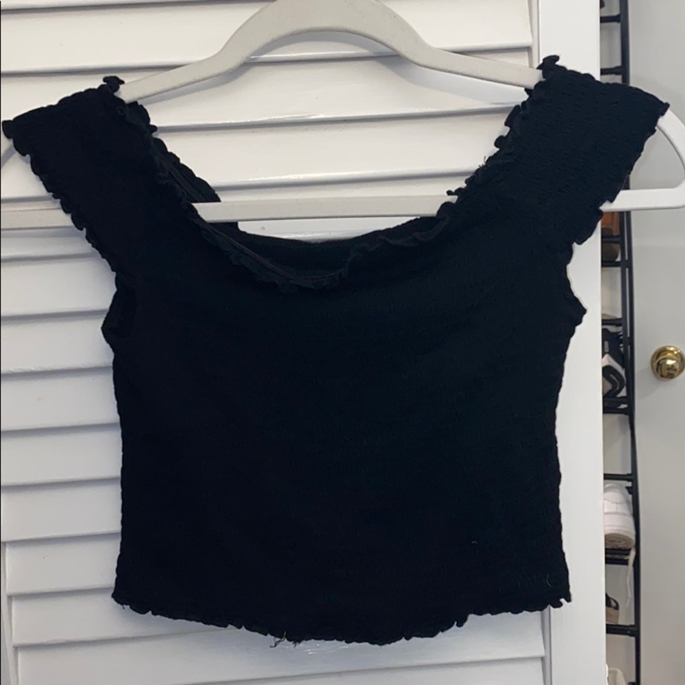 Black Smocked Off the Shoulder Top